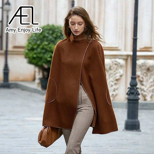 AEL Winter Wool Coat Women's Poncho Jacket Warm Cape Overcoat Long Cloak Outwear Casual Shawl Female eprolo
