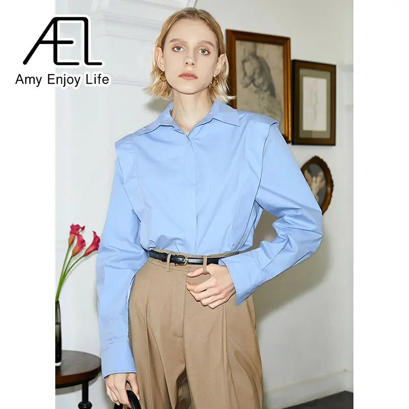AEL Women Shirt Long Sleeve Lapel Blouse Elegant Feminina Fashion Spring Top Clothing Loose Causal Streetwear eprolo