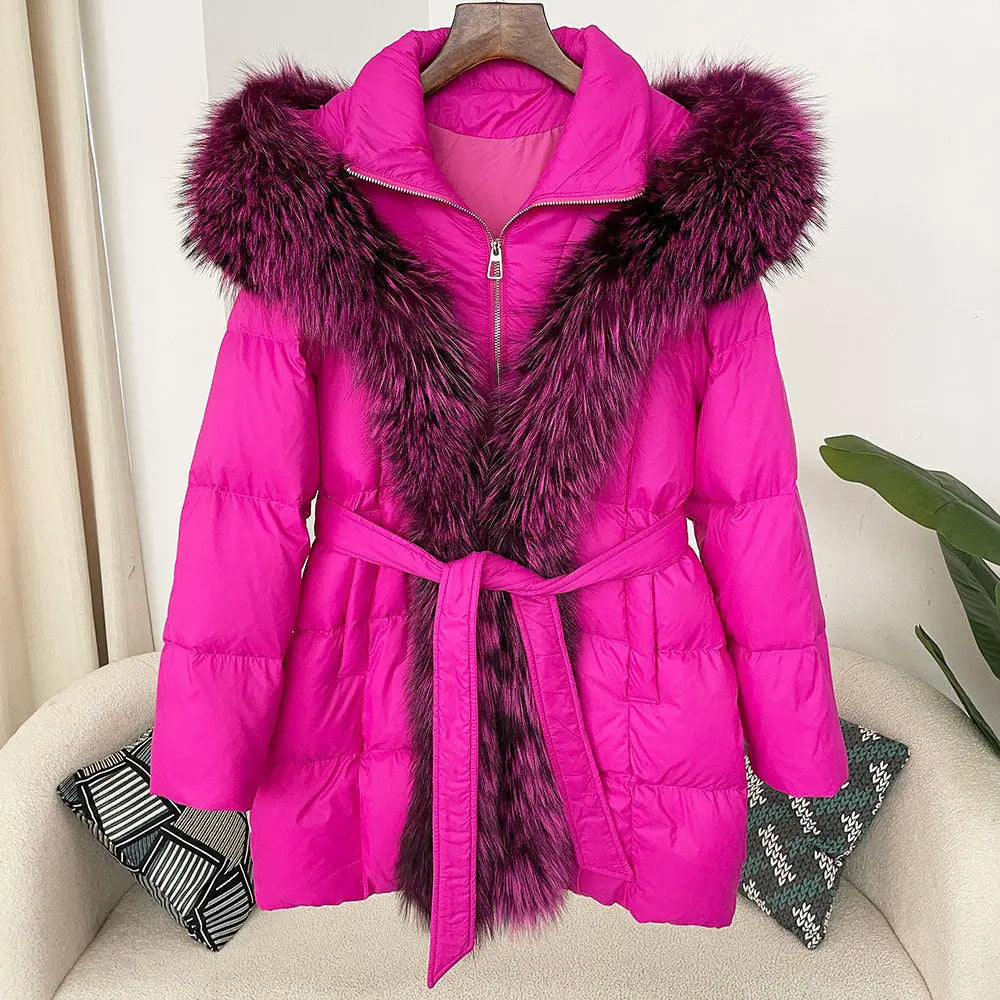 Hooded down jacket women's fox fur collar eprolo