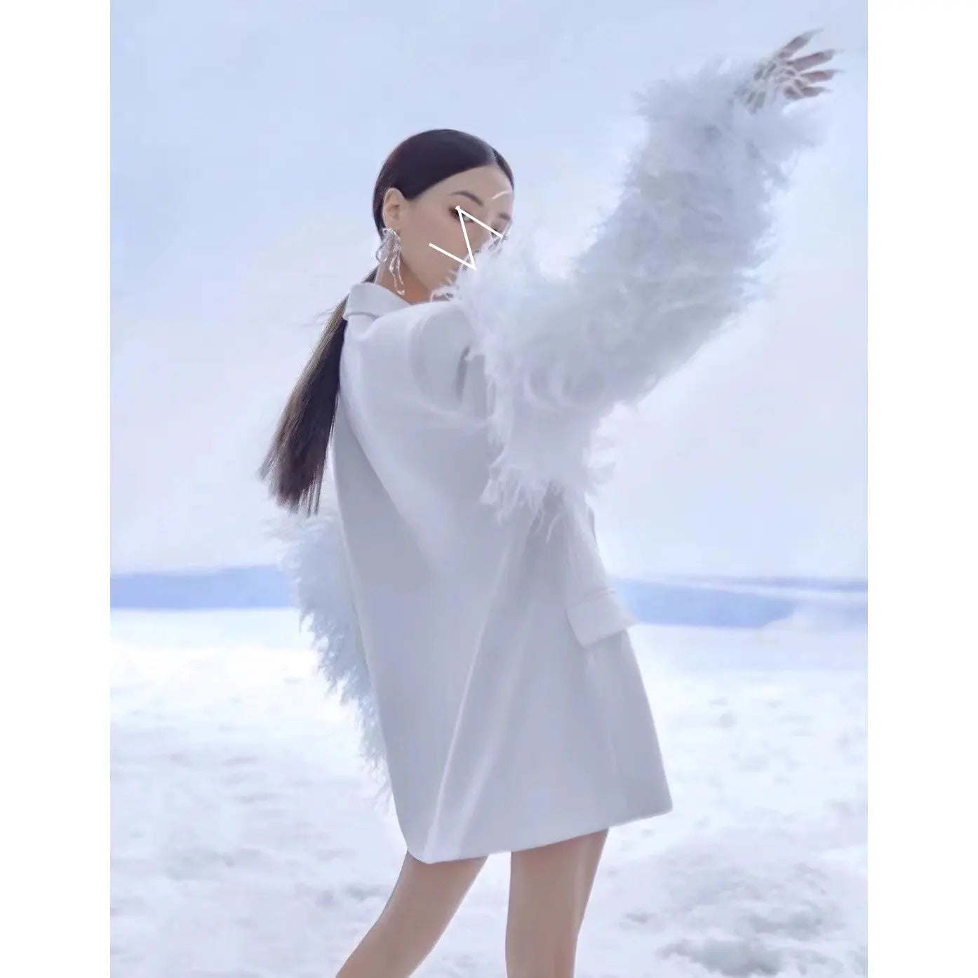 White Feather Personality Blazer Women New Lapel Long Sleeve Loose Fit Jacket Fashion Tide Spring Autumn eprolo