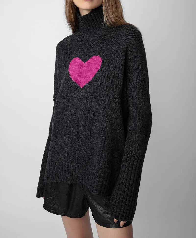 Small niche high neck front short back long heart knitted sweater eprolo