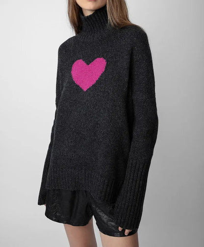 Small niche high neck front short back long heart knitted sweater eprolo