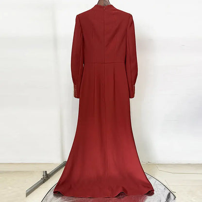 Beaded and Rhinestone Embellished Long Dress with Bat Sleeves eprolo