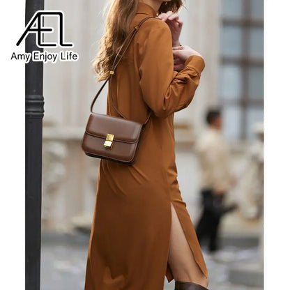 AEL Elegant Women Autumn Lapel Neck Long Shirt Dress Asymmetry Robe Femme Streetwear eprolo