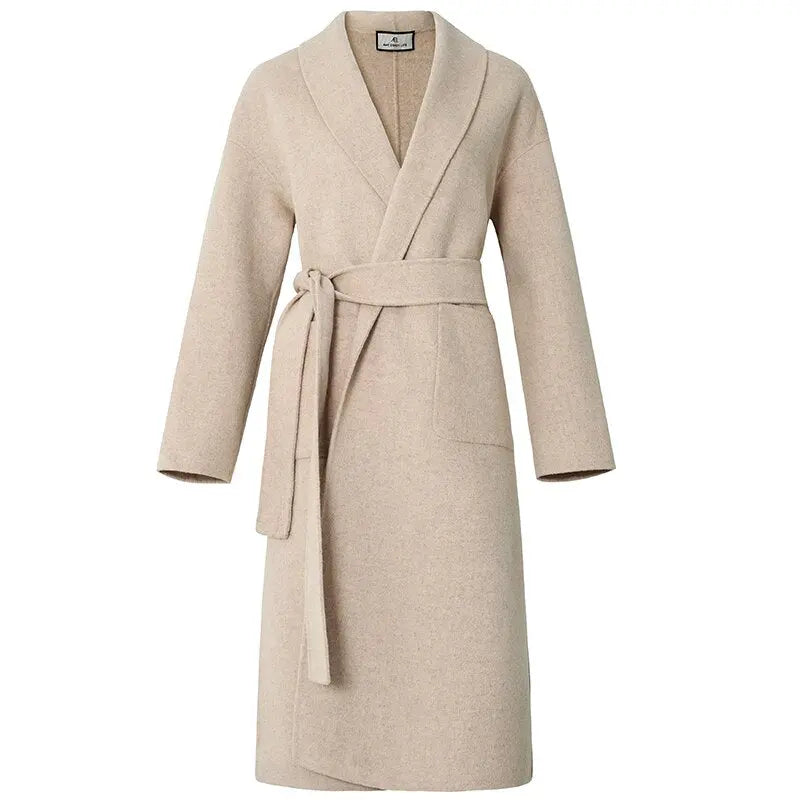 Wool Slim Fit Coat Autumn and Winter New Medium Long Lace up Vintage Slouchy Woolen Coat eprolo