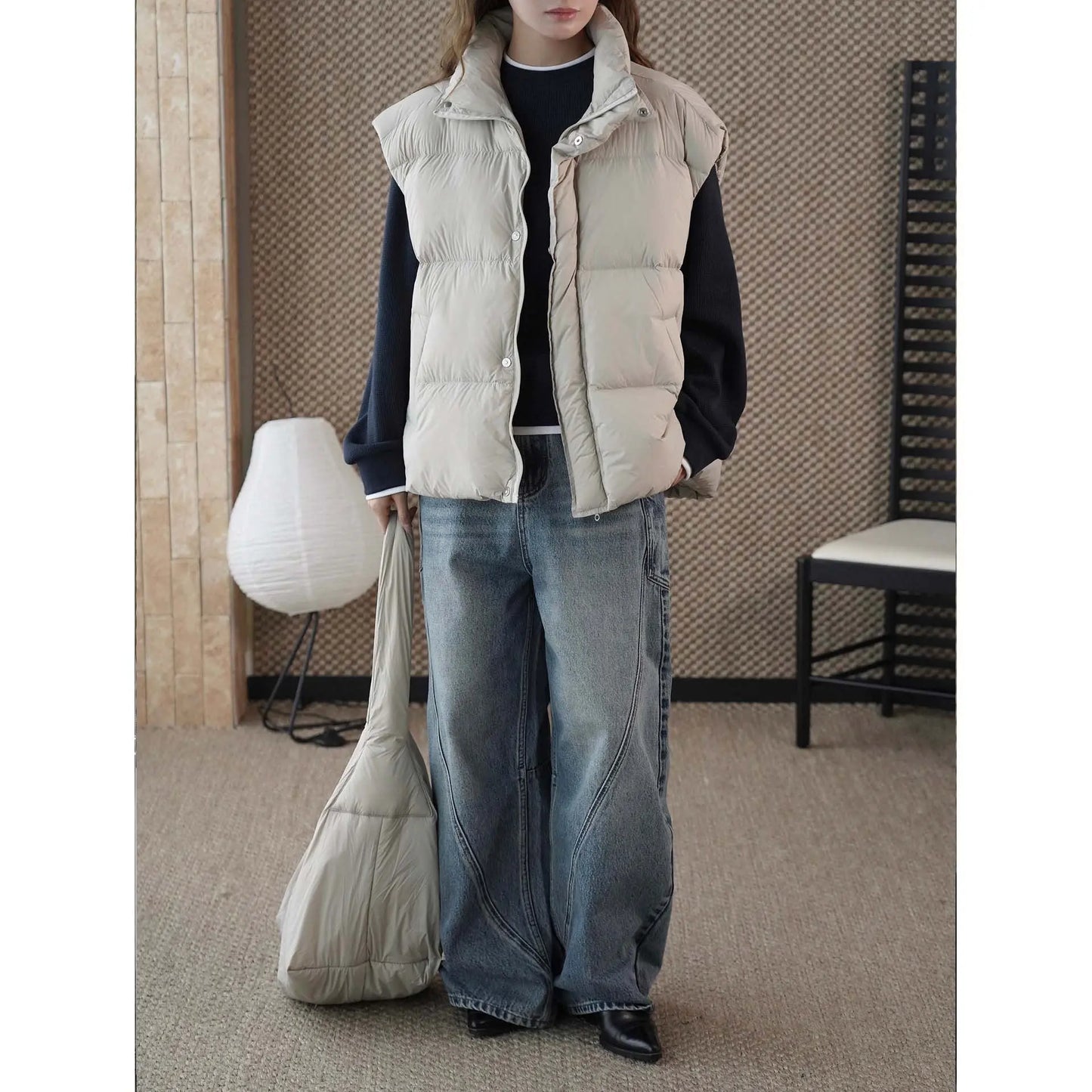 Fashion Winter Vest with Backpack Style White Duck Down Sleeveless Layered Slim FitWarm Women's Outerwear eprolo