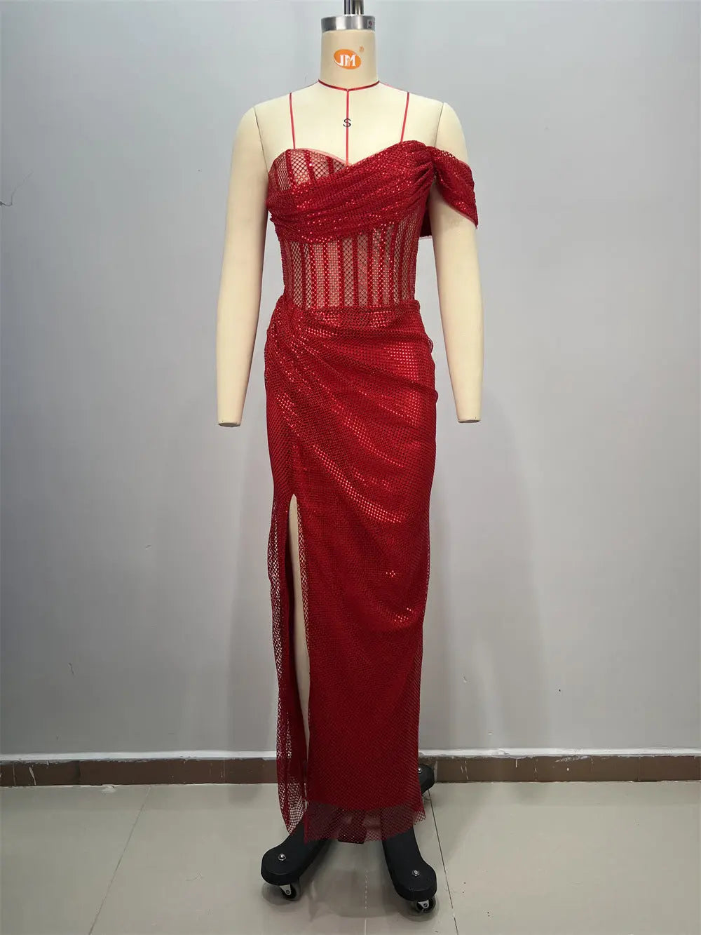 Sexy Strapless One-Shoulder Ruched Slit Long Fitted Bodycon Dress eprolo