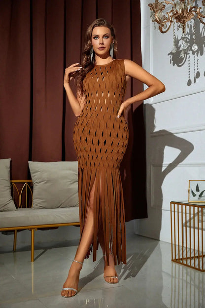 Two piece set of white tassel dress for women's long skirt eprolo