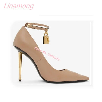 Summer New Women Pumps Metal Thin High Heel Luxury Shallow Pointed Toe Big Size Comfort Party Office Shoes eprolo