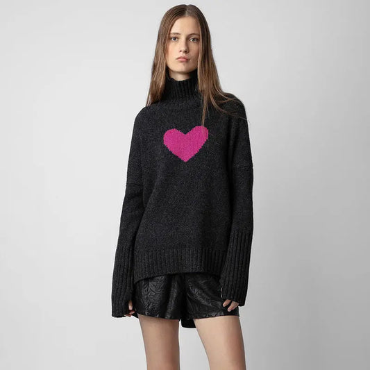 Small niche high neck front short back long heart knitted sweater eprolo