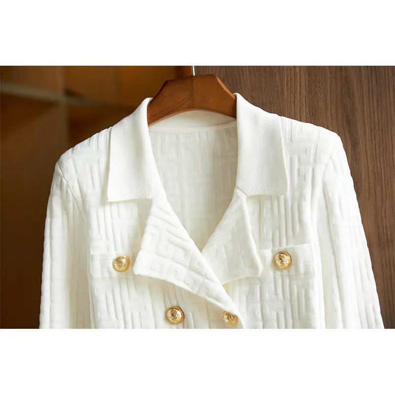 New Knitted Dress Heavy Industry Suit Collar Wanzi Top Belt Hip Wrap Dress Two Piece Fashion Set eprolo