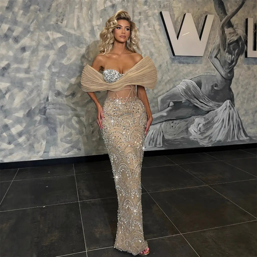 Sexy Design Mesh Sleeveless Fitted Sequined Long Length Bodycon Party Wholesale Women's Dress eprolo