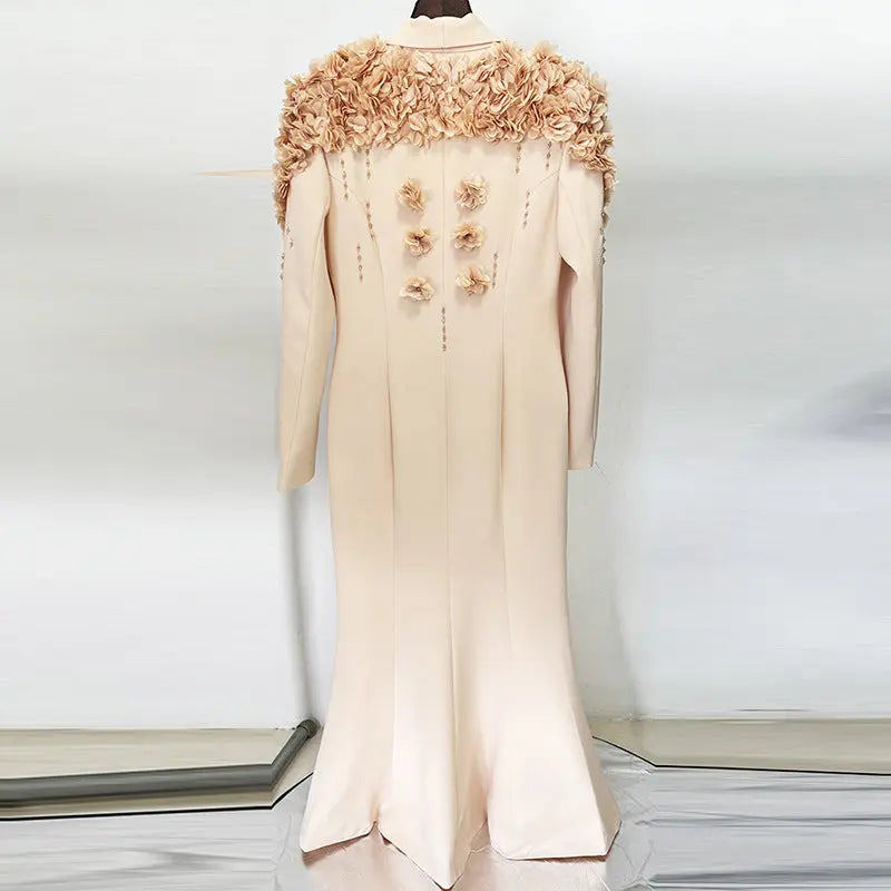 European and American celebrity fashion heavy industry nail bead three-dimensional flower green fruit collar dress formal dress long skirt eprolo