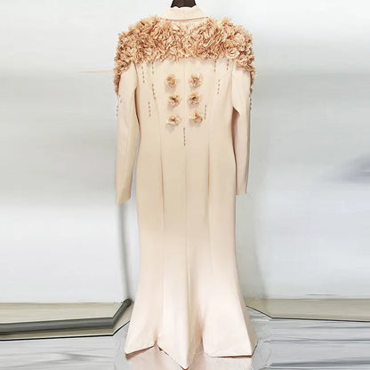 European and American celebrity fashion heavy industry nail bead three-dimensional flower green fruit collar dress formal dress long skirt eprolo