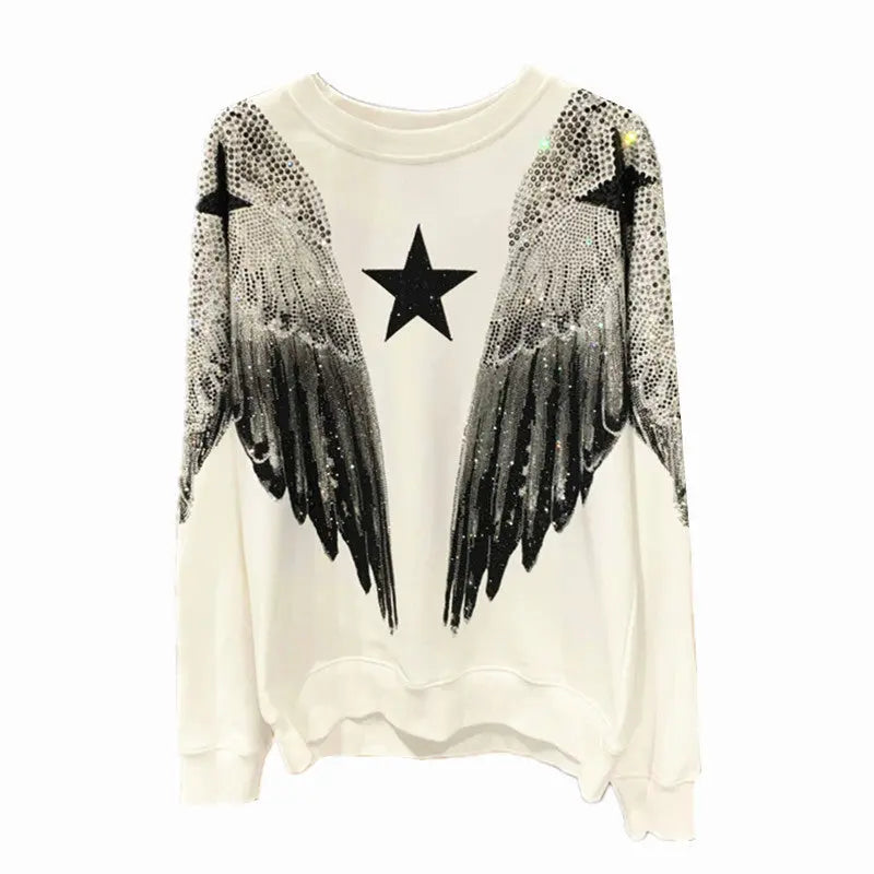 Autumn and winter luxury fashion hoodie for men and women, heavy-duty hot stamping, full diamond, large wings, wings, round neck pullover, couple style eprolo