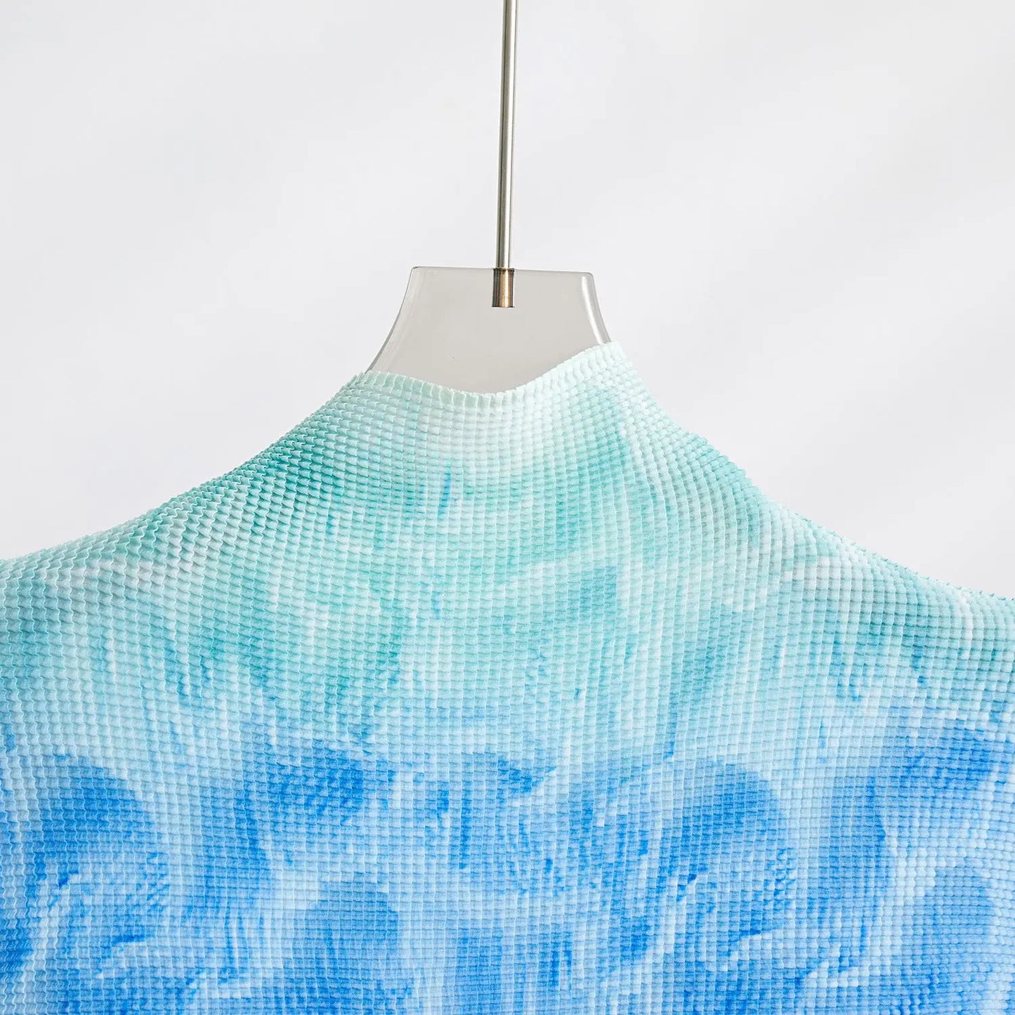 Printed Wave Pleated 2 Pieces Set Women's Turtleneck Long Sleeves Slim Tops High Wasit Fold Skirts Female eprolo