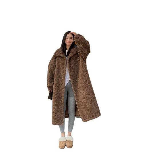 Maillard Little Teddy sheep wool stand collar coat long sheep shearling lamb fur coat thick loose eprolo