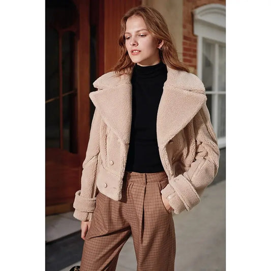 Lapel Warm Locomotive Fur One-Piece Lamb Wool Coat In Winter eprolo