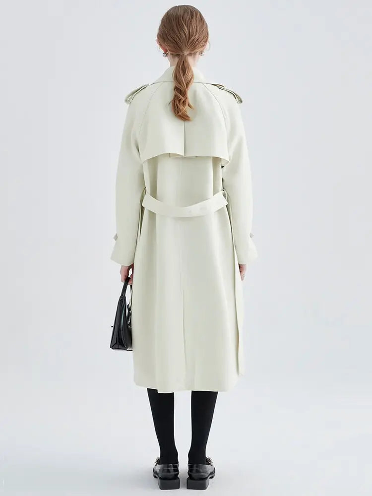 Women White Elegant Big Size Trench New Lapel Long Sleeve Loose Fit Windbreaker Fashion Tide Spring Autumn eprolo