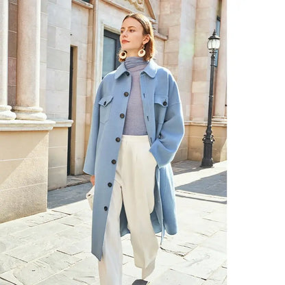 AEL winter  wool double woolen coat women Gray-blue Retro wide sleeves overcoat fashion loose lady long outcoat eprolo