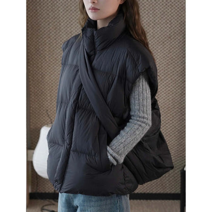 Fashion Winter Vest with Backpack Style White Duck Down Sleeveless Layered Slim FitWarm Women's Outerwear eprolo