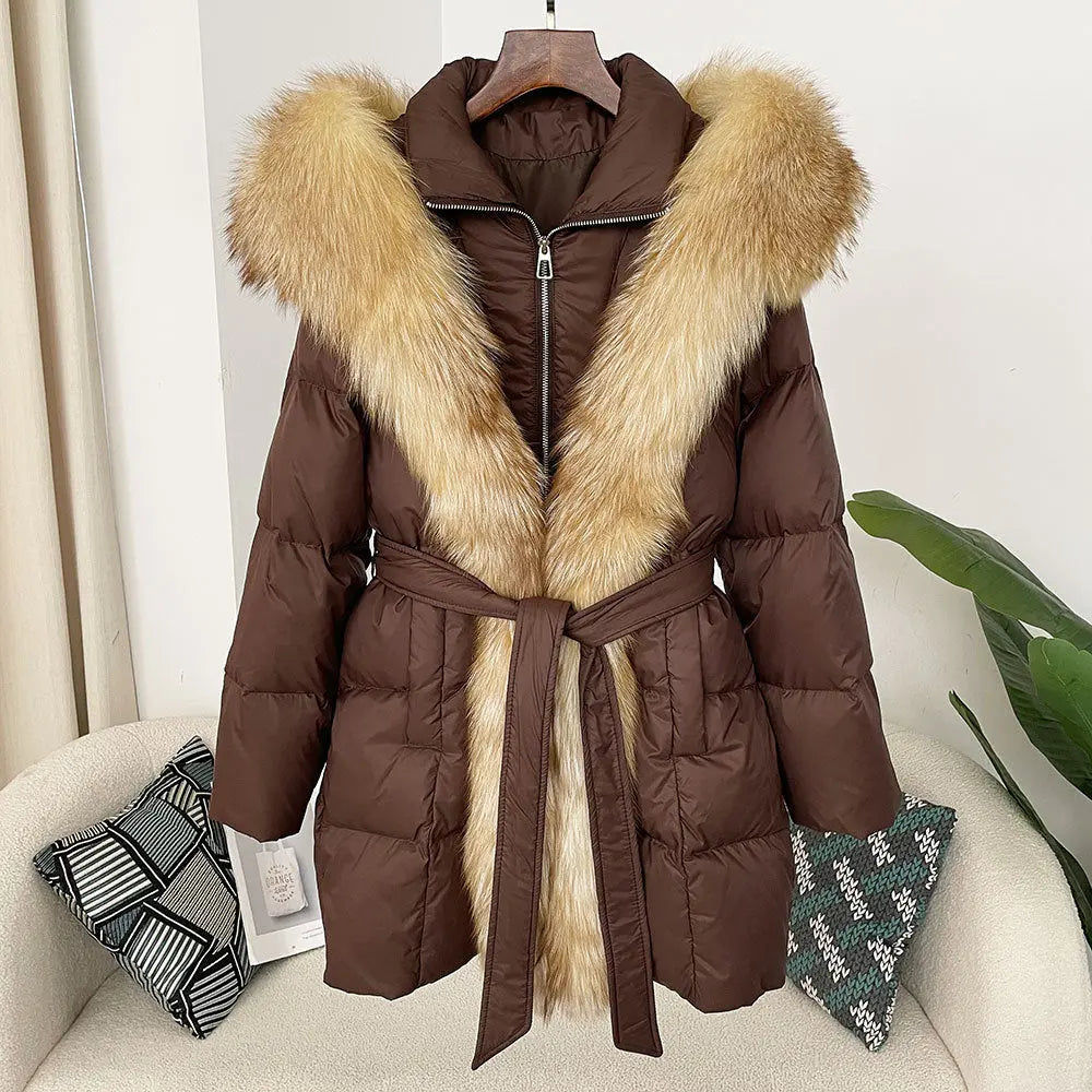 Hooded down jacket women's fox fur collar eprolo