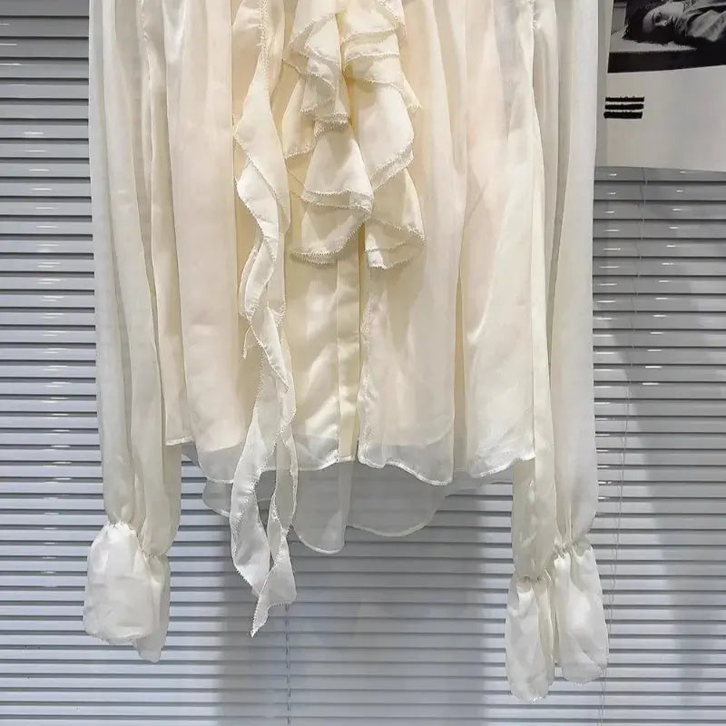 Autumn New Blusas Mujer Three-Dimensional Flower Pleated Lace Elegant Chiffon Blouse Solid Color Shirt For Women's Clothes eprolo