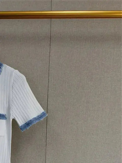 Elastic slim fit round neck button up long knit dress eprolo