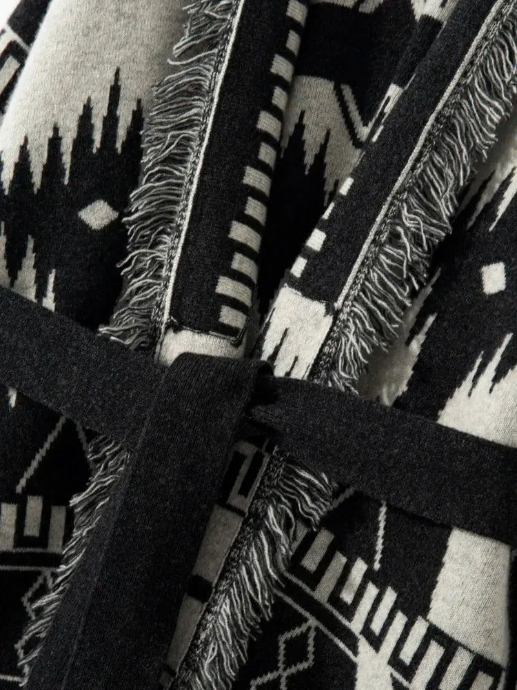 Retro tassel cashmere cardigan women's V-neck knitted cardigan sweater jacket medium long style eprolo