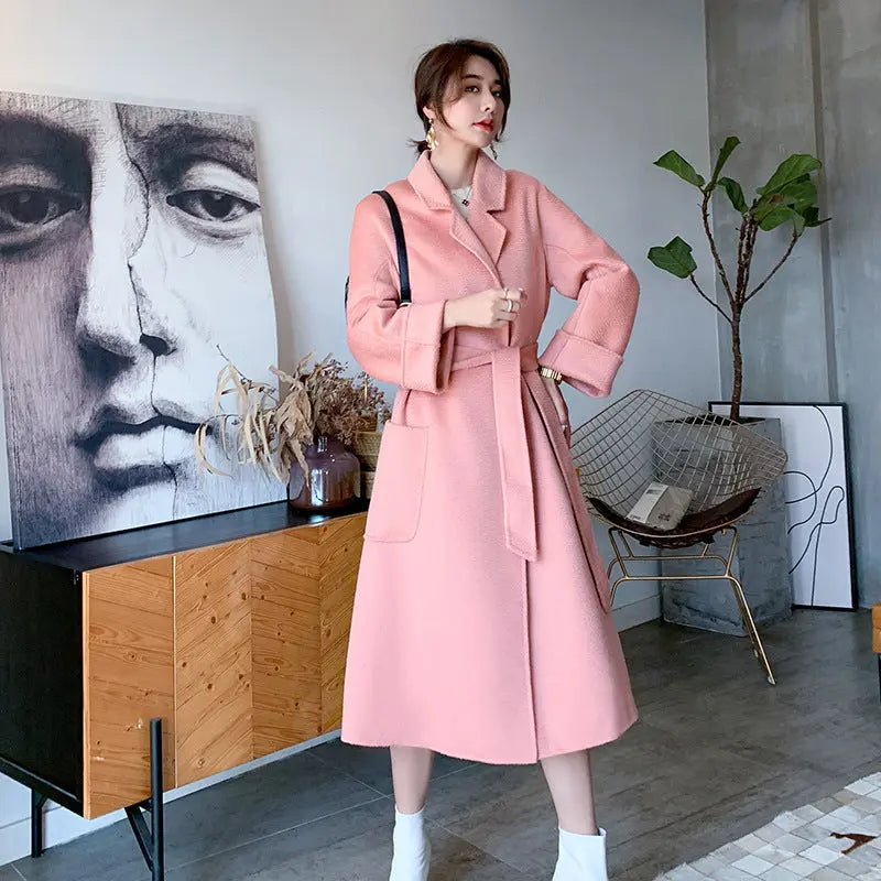 Water ripple double-sided cashmere coat high-end bathrobe wool coat windbreaker for women eprolo