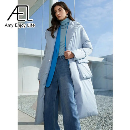 Autumn And Winter Solid Color Thickened Long Lapel Street Shot Down Jacket Women eprolo