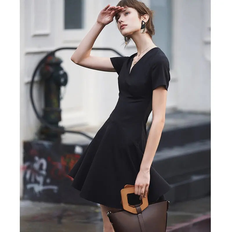 Autumn Dress Women Fashion Sexy Black Flounce Dress Short Sleeve Elegant Celebrity Mini Party Dress eprolo