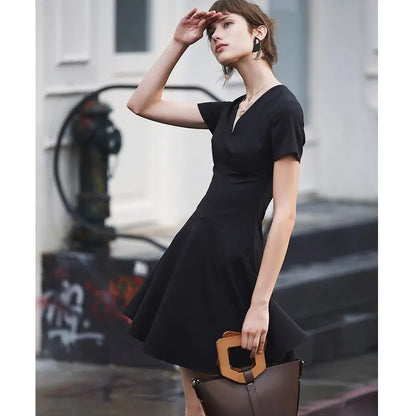 Autumn Dress Women Fashion Sexy Black Flounce Dress Short Sleeve Elegant Celebrity Mini Party Dress eprolo