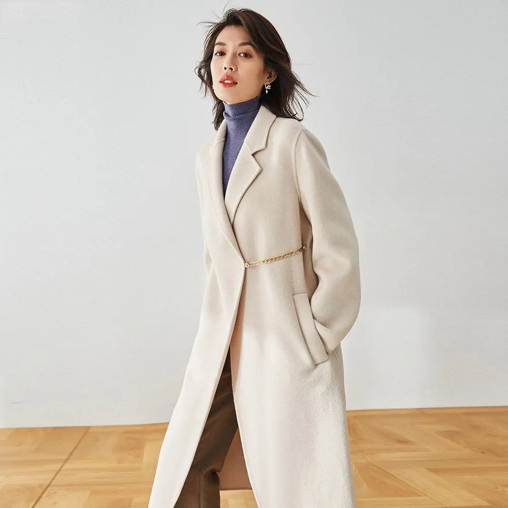 Autumn And Winter Straight Lapel Simple Belt Chain Long Reversible Wool Coat Wool Coat eprolo