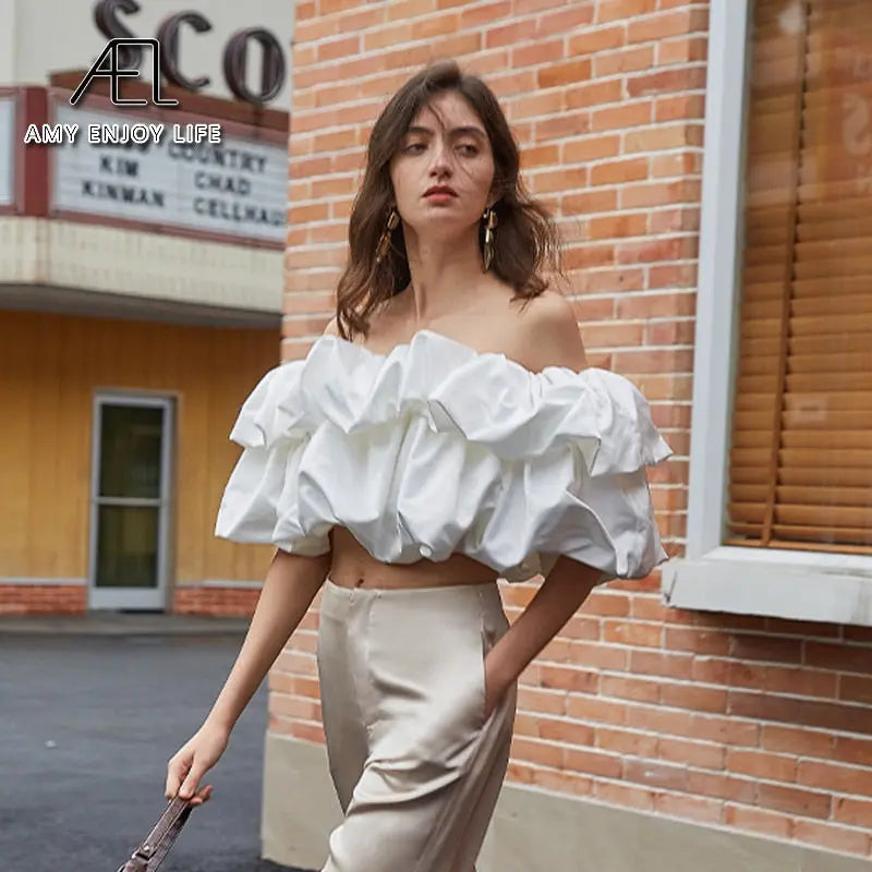 Summer New Resort Style Shrink Pleats Outside Wearing Breasted Design Sense Strapless Tops eprolo