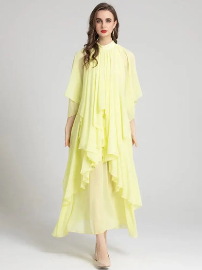 Runway Summer Bohemian Dress Women's Stand collar Butterfly Sleeve Draped High waist Asymmetrical Rose Red Maxi Dresses eprolo