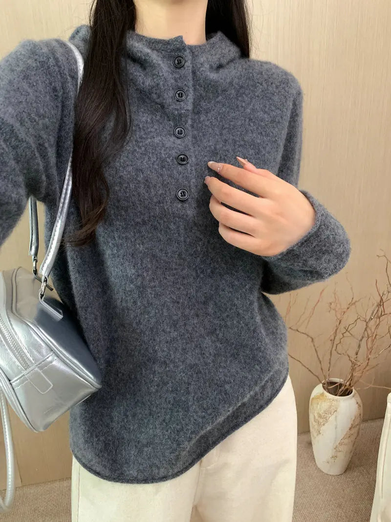 Hooded Pullover Sweater for Women, Lazy Style High-Grade Fleece Knitted Top with Cashmere eprolo