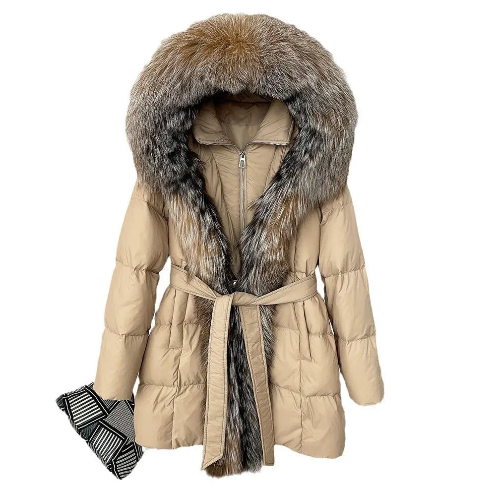 Hooded down jacket women's fox fur collar eprolo