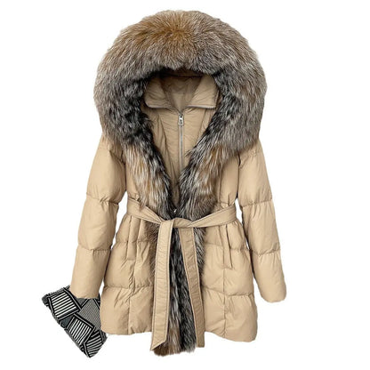 Hooded down jacket women's fox fur collar eprolo