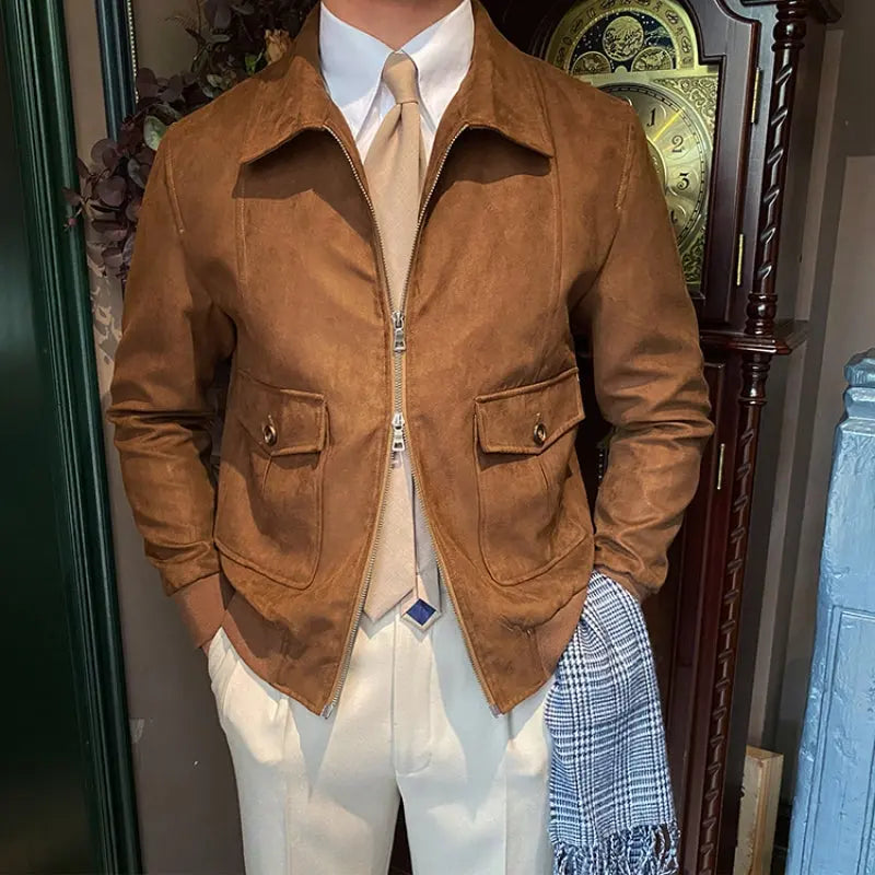 Suede Coffee Bomber Jacket For Man A&S Elite