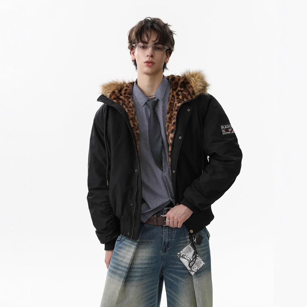 Leopard print collar with fleece and cotton jacket eprolo