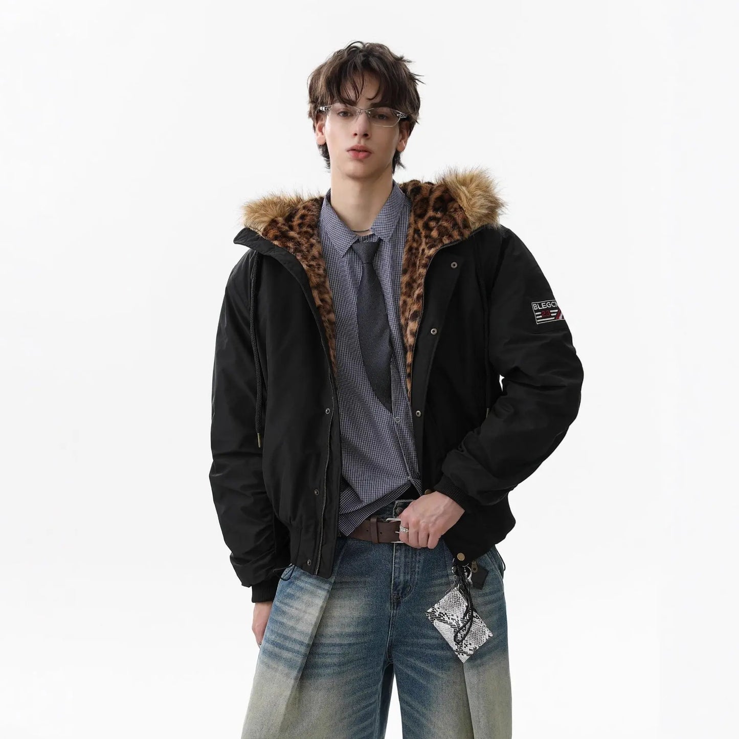 Leopard print collar with fleece and cotton jacket eprolo