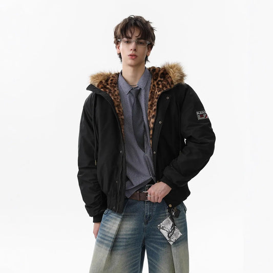 Leopard print collar with fleece and cotton jacket eprolo