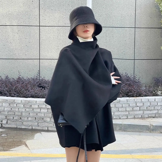 French Solid High Quality Asymmetric Design Woolen Coat For Women Long Sleeve V Neck Minimalist Thin Overcoats New eprolo