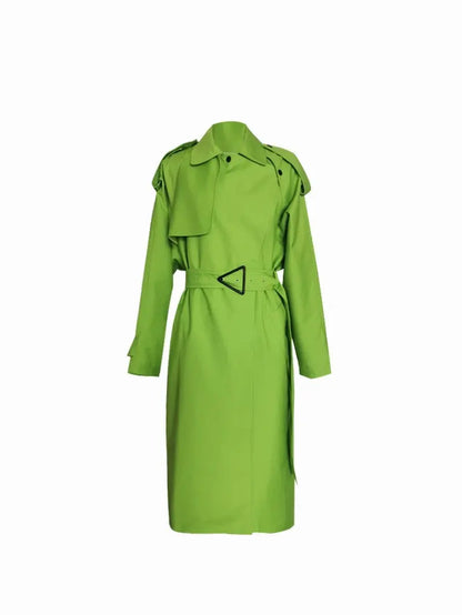 Fluorescent green large lapel mid length lace up loose windbreaker jacket eprolo