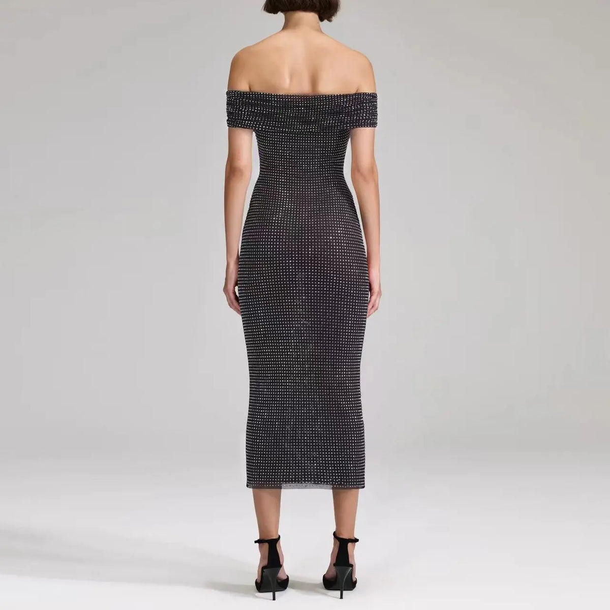 Heavy hot drilling midi dress women Slash neck sexy slim long dress eprolo