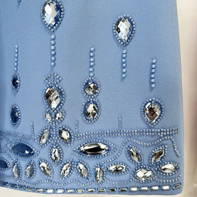 European and American fashion new heavy industry nail bead inlaid diamond short top half skirt set two-piece set eprolo