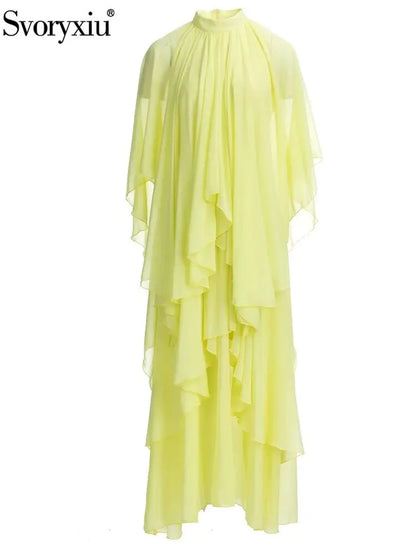 Runway Summer Bohemian Dress Women's Stand collar Butterfly Sleeve Draped High waist Asymmetrical Rose Red Maxi Dresses eprolo