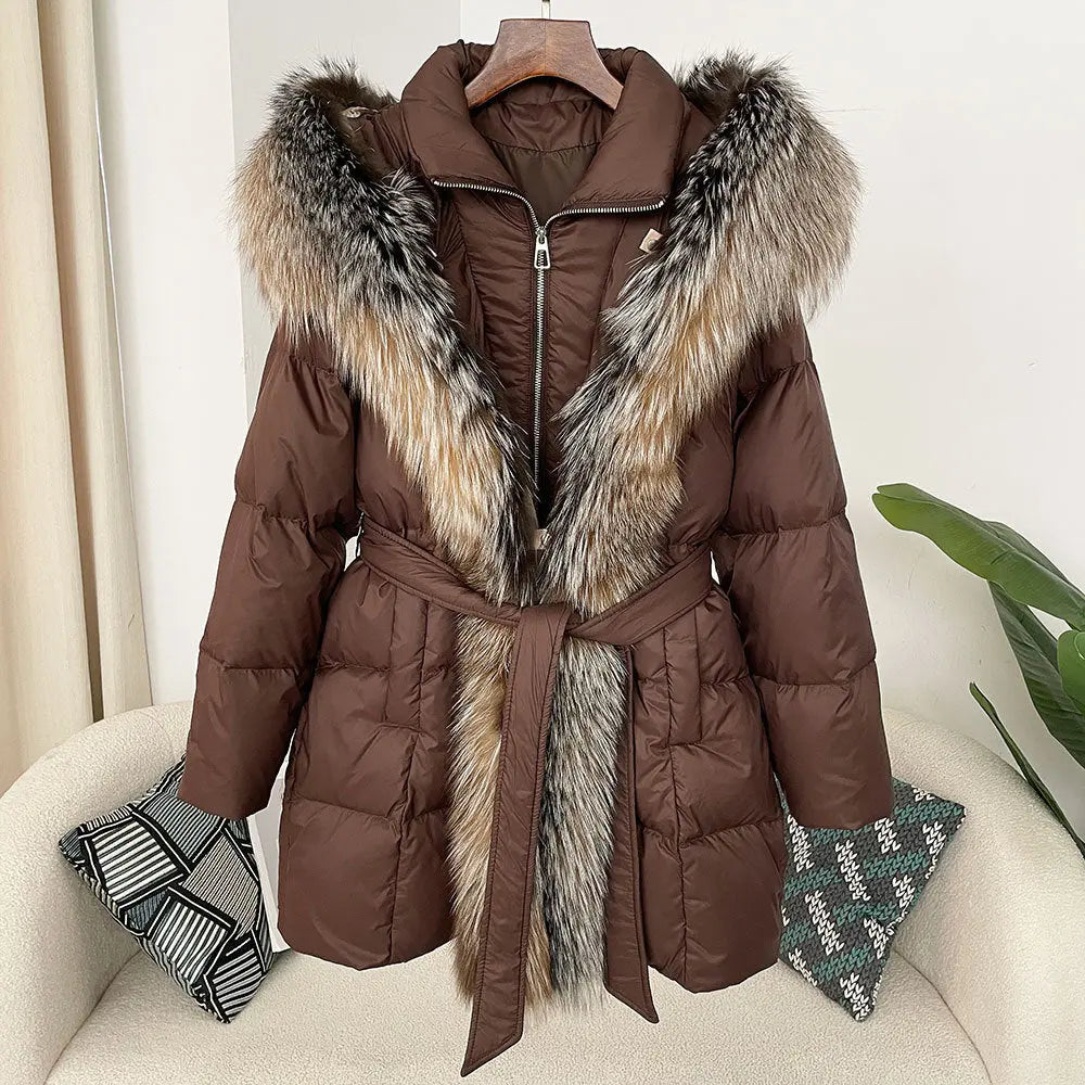 Hooded down jacket women's fox fur collar eprolo