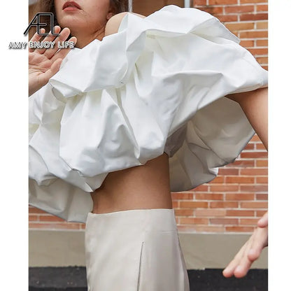 Summer New Resort Style Shrink Pleats Outside Wearing Breasted Design Sense Strapless Tops eprolo